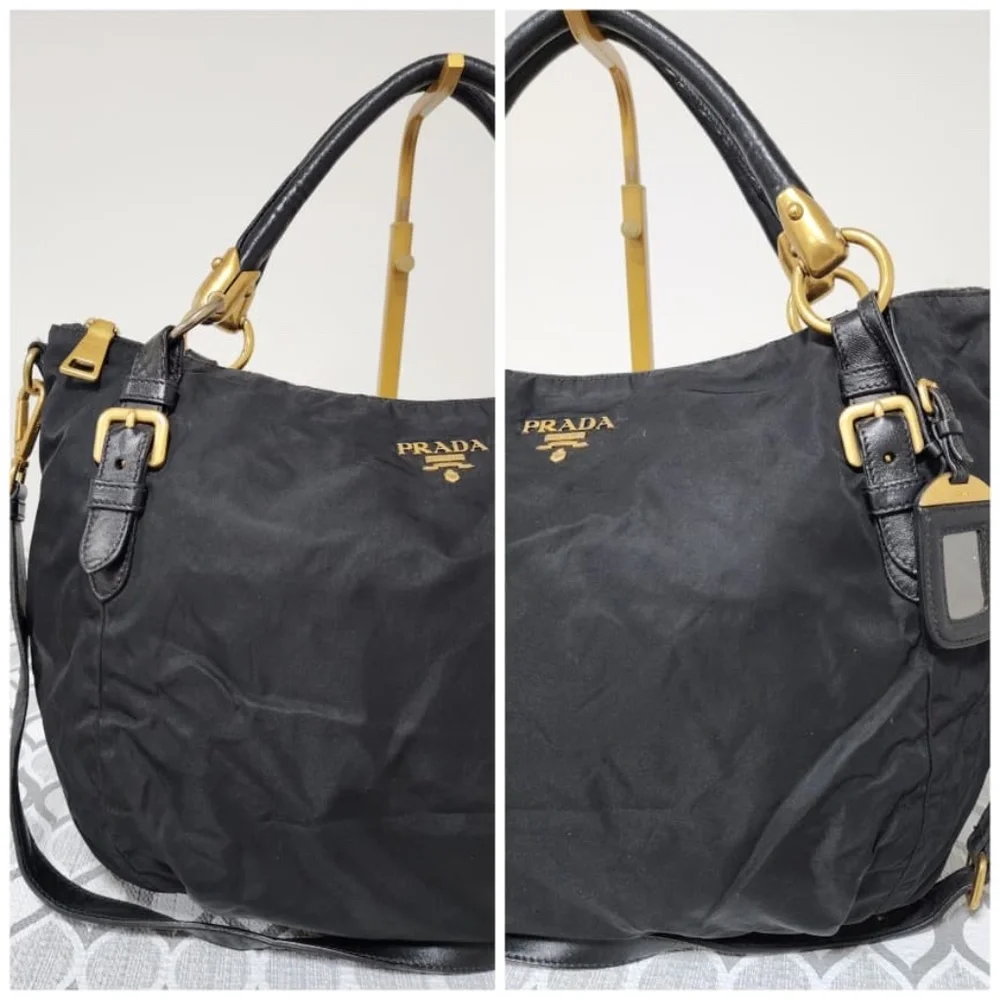 Authentic Prada Nylon Top Handle Jacquard Satchel Bag Black